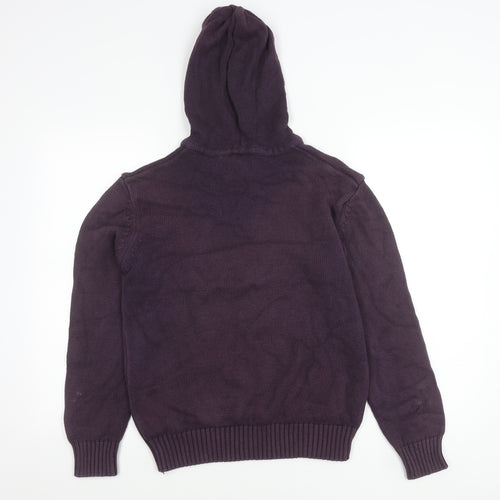 Cotton Traders Womens Purple Small Henley Hoodie 100% Cotton Knit