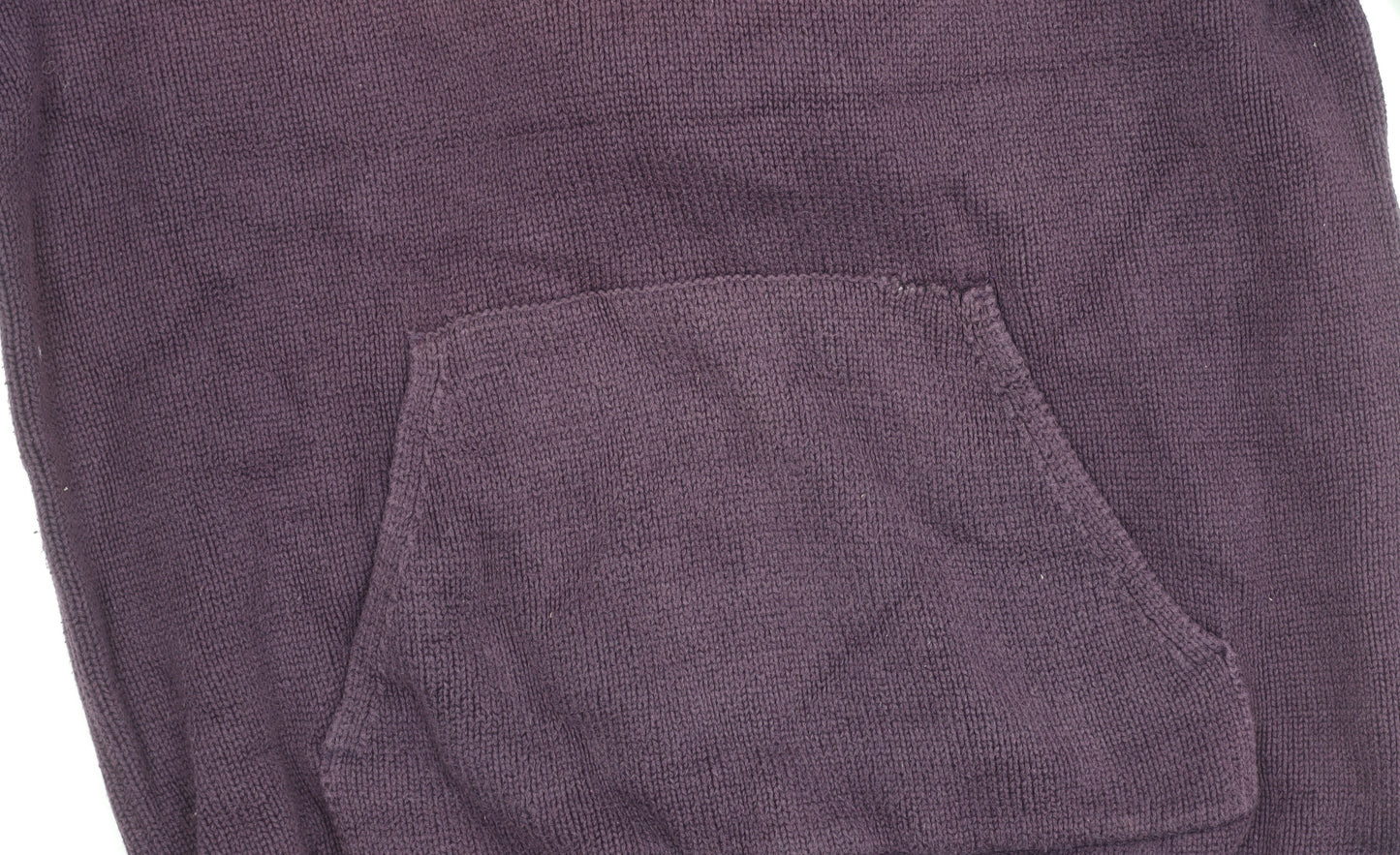 Cotton Traders Womens Purple Small Henley Hoodie 100% Cotton Knit
