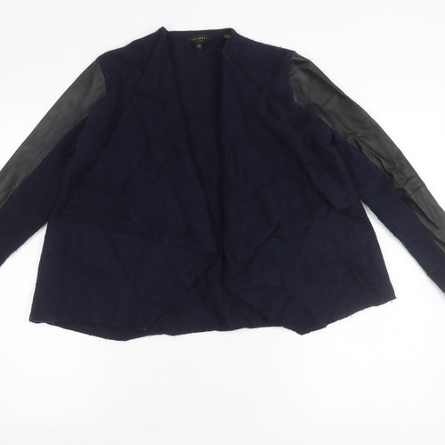 Ted Baker Womens Blue Wool Leather Sleeve Open Cardigan Size 12
