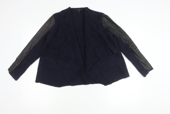 Ted Baker Womens Blue Wool Leather Sleeve Open Cardigan Size 12