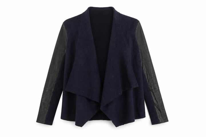 Ted Baker Womens Blue Wool Leather Sleeve Open Cardigan Size 12