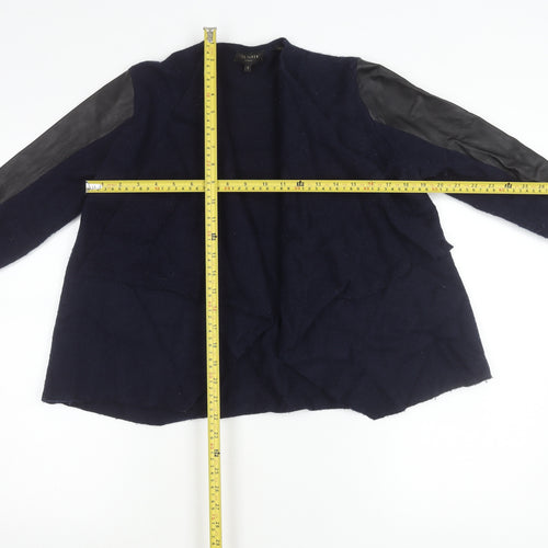 Ted Baker Womens Blue Wool Leather Sleeve Open Cardigan Size 12