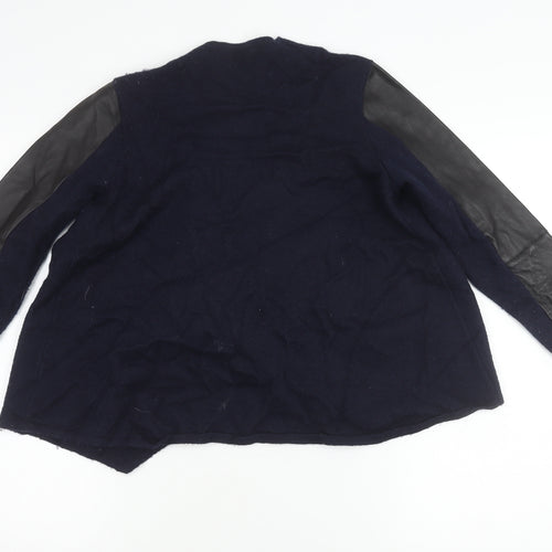 Ted Baker Womens Blue Wool Leather Sleeve Open Cardigan Size 12