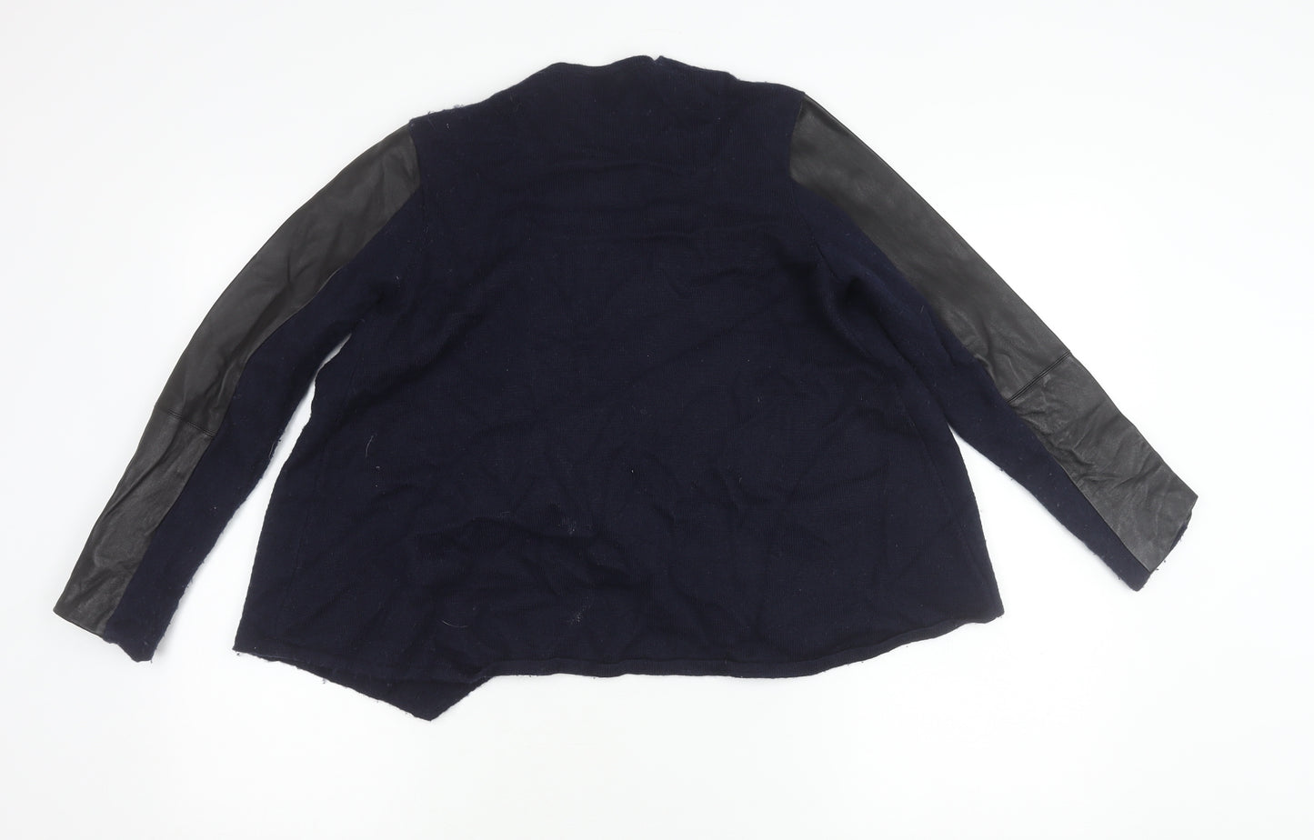 Ted Baker Womens Blue Wool Leather Sleeve Open Cardigan Size 12