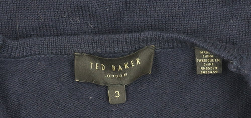 Ted Baker Womens Blue Wool Leather Sleeve Open Cardigan Size 12