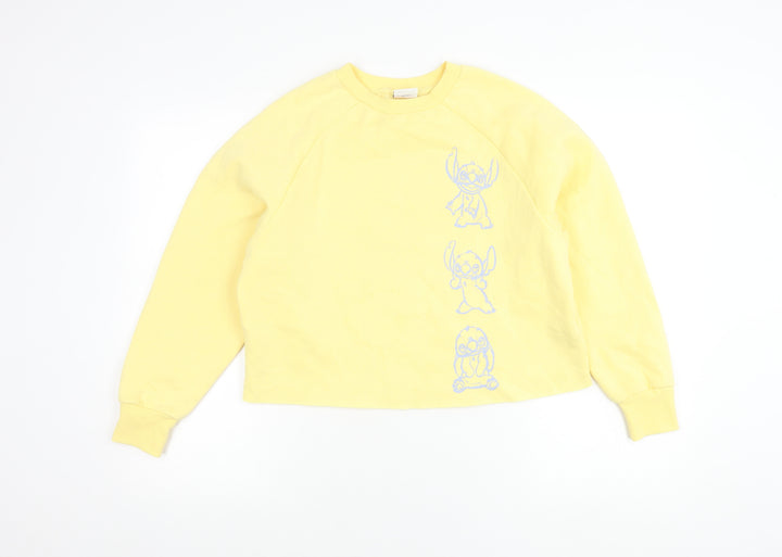 Disney Stitch Yellow Women's 2XS Pullover Sweatshirt Cotton Blend