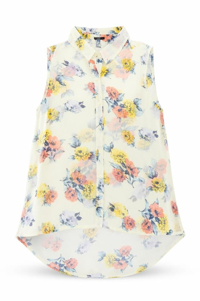 Forever 21 Women’s Multicoloured Floral Sleeveless Chiffon Blouse Size L
