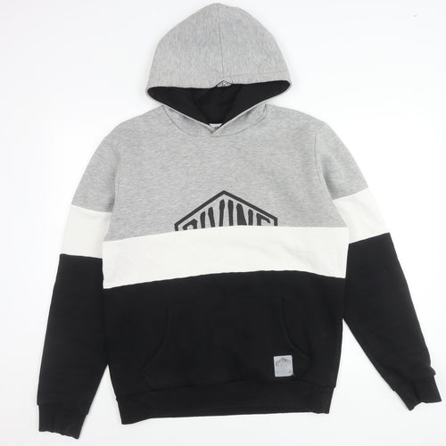 Divine Mens Grey White Black Colour Block Pullover Hoodie Size L