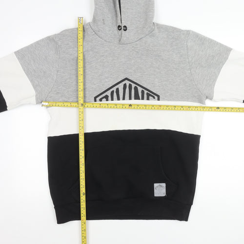 Divine Mens Grey White Black Colour Block Pullover Hoodie Size L