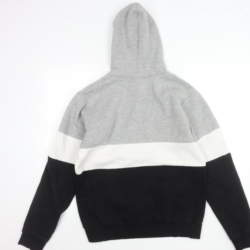 Divine Mens Grey White Black Colour Block Pullover Hoodie Size L