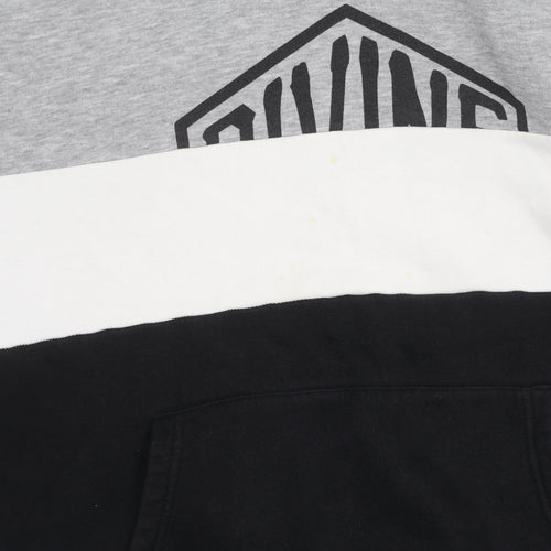 Divine Mens Grey White Black Colour Block Pullover Hoodie Size L