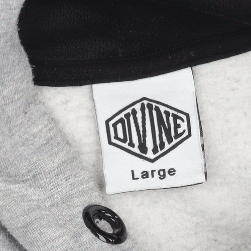 Divine Mens Grey White Black Colour Block Pullover Hoodie Size L