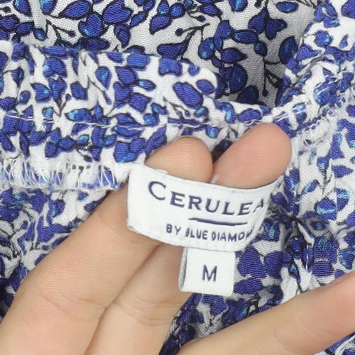 Cerulean Blue Diamond Womens Blue Floral Sleeveless Viscose Tank Top M