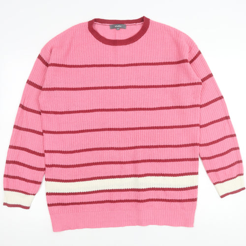 Studio Womens Pink Striped Crew Neck Jumper Size 12/14 Acrylic Knit