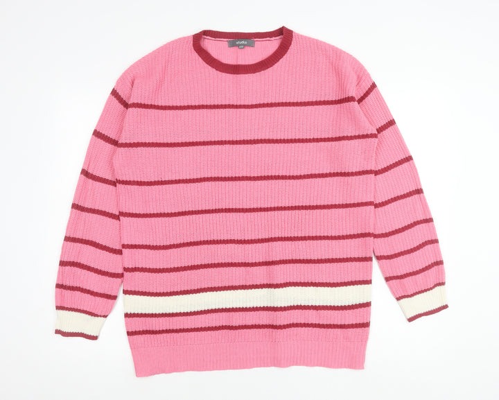 Studio Womens Pink Striped Crew Neck Jumper Size 12/14 Acrylic Knit