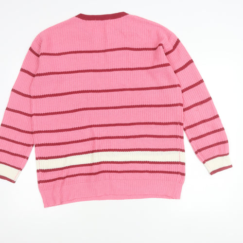 Studio Womens Pink Striped Crew Neck Jumper Size 12/14 Acrylic Knit