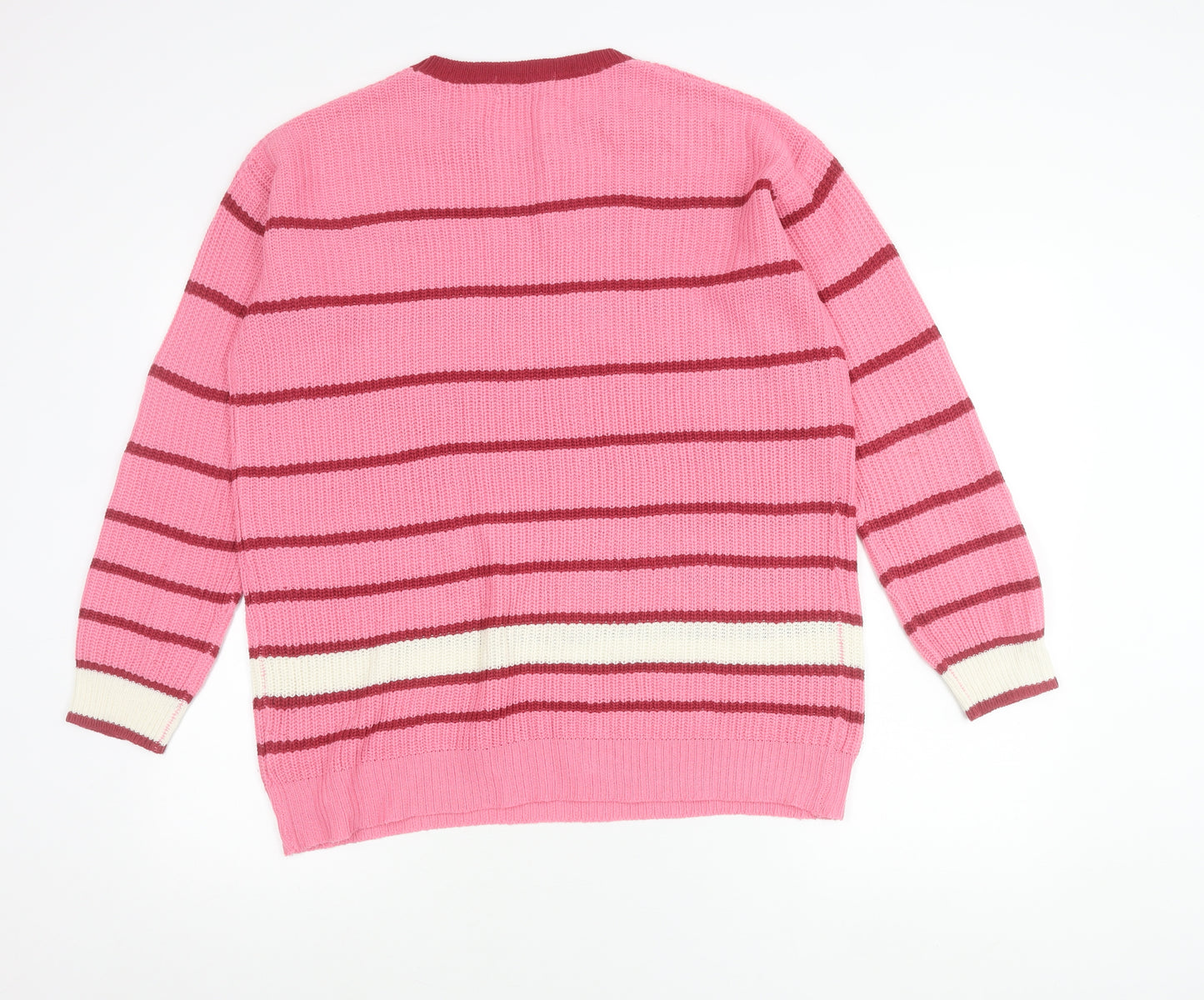 Studio Womens Pink Striped Crew Neck Jumper Size 12/14 Acrylic Knit