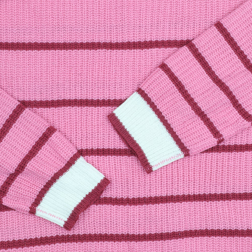 Studio Womens Pink Striped Crew Neck Jumper Size 12/14 Acrylic Knit