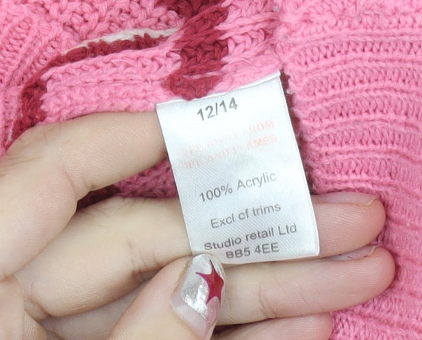 Studio Womens Pink Striped Crew Neck Jumper Size 12/14 Acrylic Knit