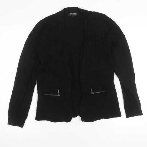 Debenhams Womens Black Cardigan Size 12 Viscose Nylon Knit Zip Pockets