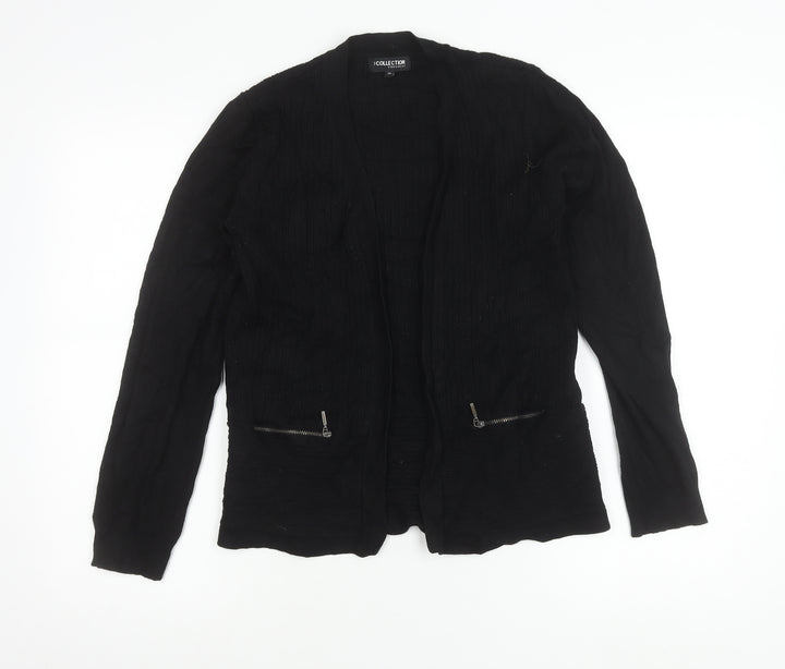 Debenhams Womens Black Cardigan Size 12 Viscose Nylon Knit Zip Pockets