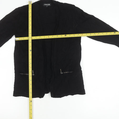 Debenhams Womens Black Cardigan Size 12 Viscose Nylon Knit Zip Pockets