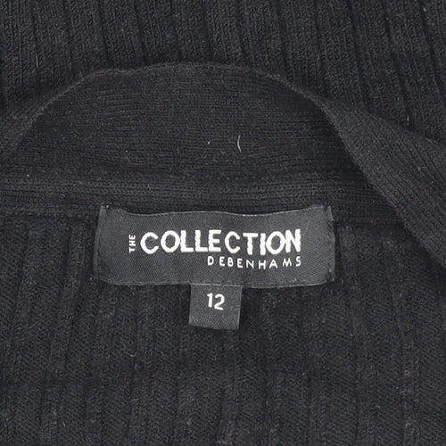 Debenhams Womens Black Cardigan Size 12 Viscose Nylon Knit Zip Pockets