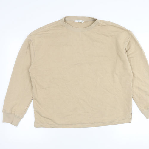 Mango Women Beige Cotton Blend Pullover Sweatshirt Size S