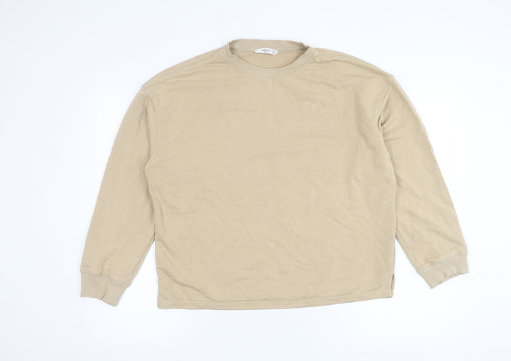 Mango Women Beige Cotton Blend Pullover Sweatshirt Size S