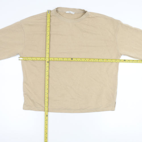 Mango Women Beige Cotton Blend Pullover Sweatshirt Size S