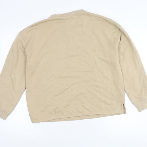 Mango Women Beige Cotton Blend Pullover Sweatshirt Size S