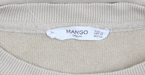 Mango Women Beige Cotton Blend Pullover Sweatshirt Size S