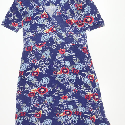 Amari Women’s Blue Floral Sheath Dress Size 8 Short Sleeve V-Neck
