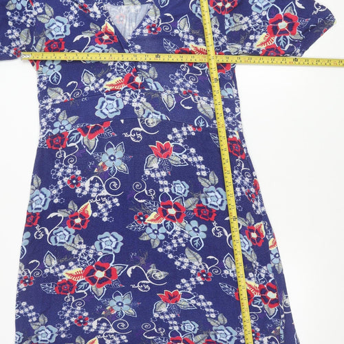 Amari Women’s Blue Floral Sheath Dress Size 8 Short Sleeve V-Neck