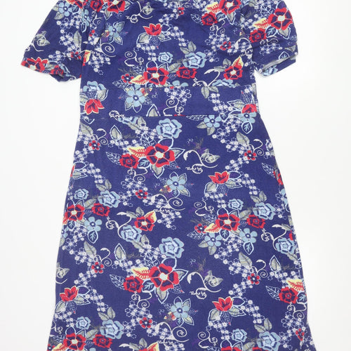 Amari Women’s Blue Floral Sheath Dress Size 8 Short Sleeve V-Neck