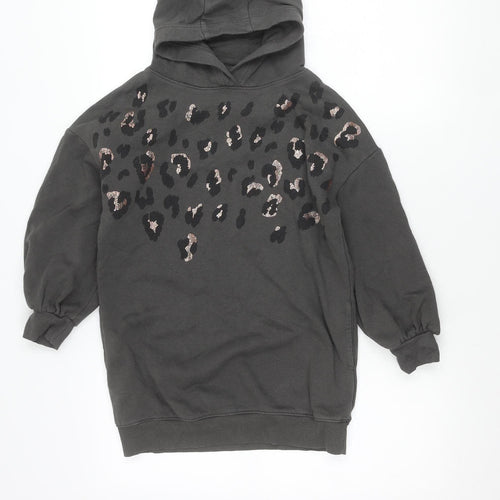 Next Girls Black Animal Print Sequin Pullover Hoodie 8 Years