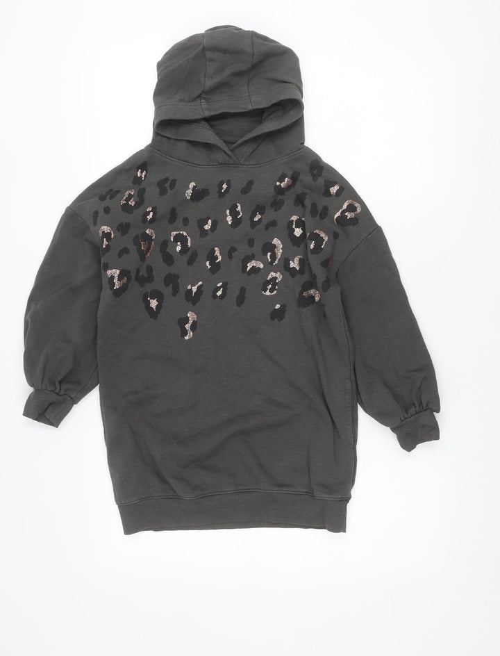 Next Girls Black Animal Print Sequin Pullover Hoodie 8 Years
