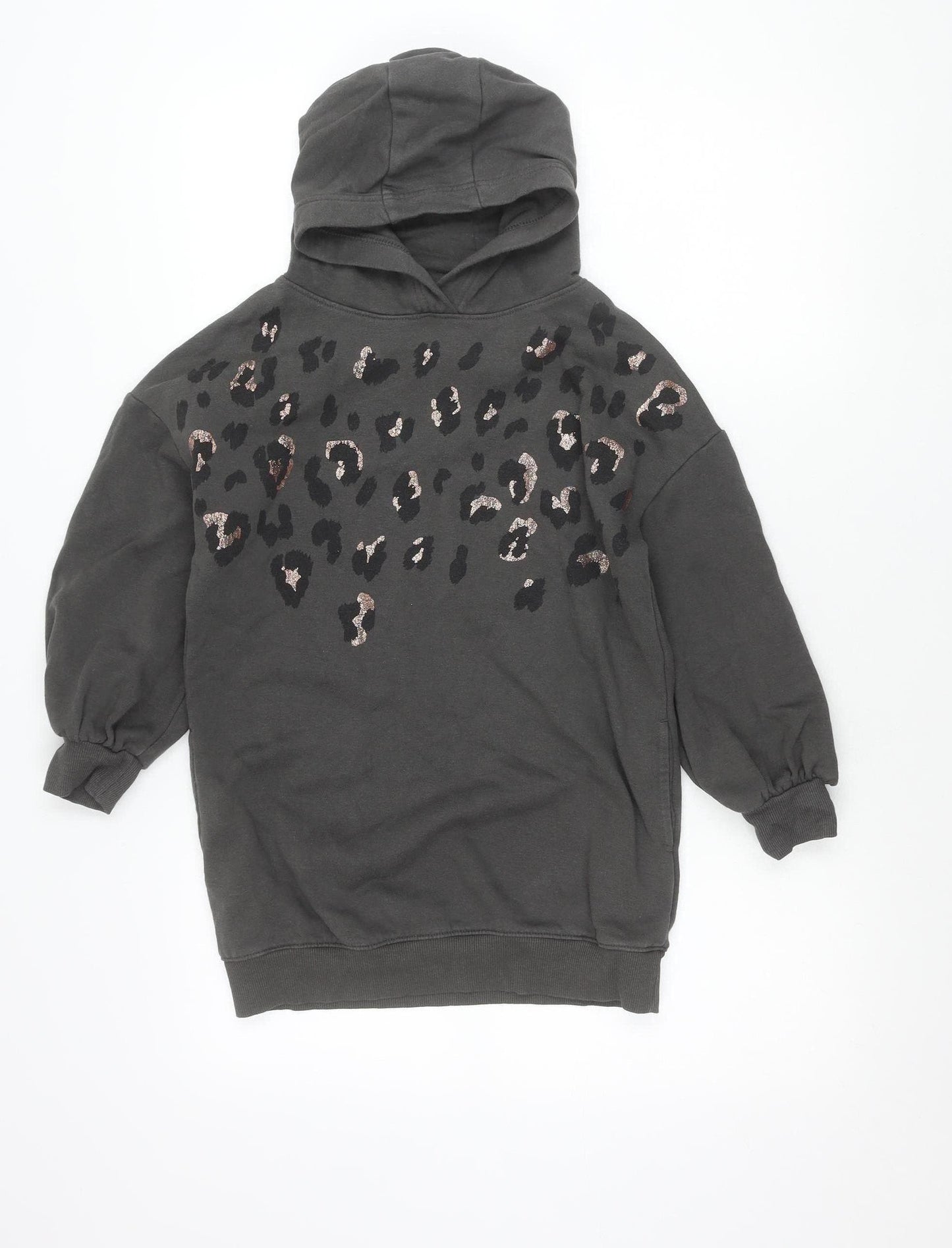 Next Girls Black Animal Print Sequin Pullover Hoodie 8 Years
