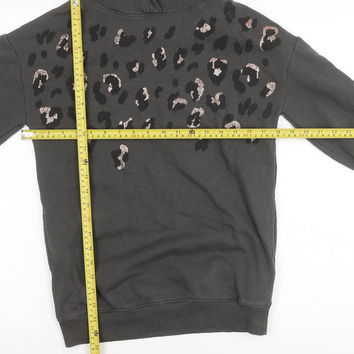 Next Girls Black Animal Print Sequin Pullover Hoodie 8 Years