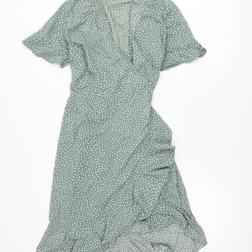 Vero Moda Women’s Green Polka Dot Wrap Dress M Short Sleeve Ruffle