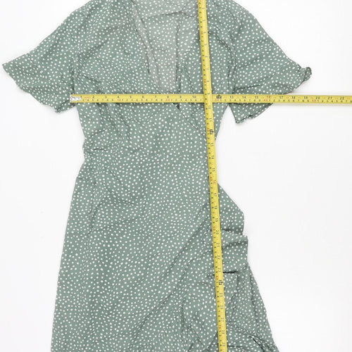 Vero Moda Women’s Green Polka Dot Wrap Dress M Short Sleeve Ruffle