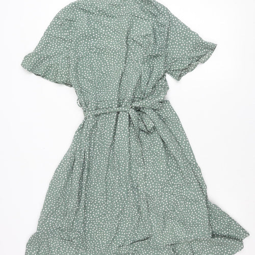 Vero Moda Women’s Green Polka Dot Wrap Dress M Short Sleeve Ruffle