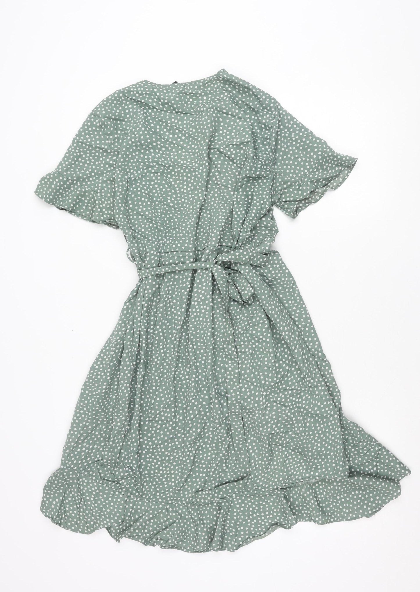 Vero Moda Women’s Green Polka Dot Wrap Dress M Short Sleeve Ruffle