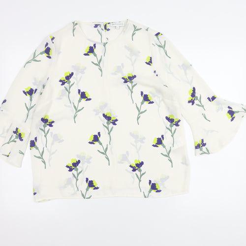 Warehouse Women’s Ivory Floral Blouse UK 12 3/4 Sleeve Tunic