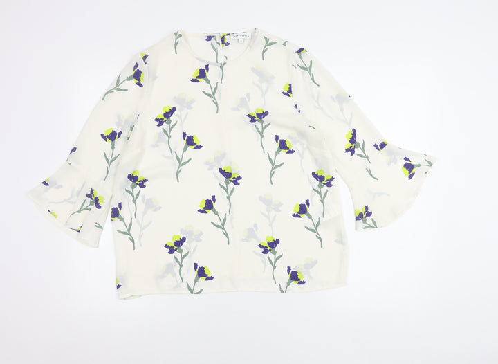 Warehouse Women’s Ivory Floral Blouse UK 12 3/4 Sleeve Tunic