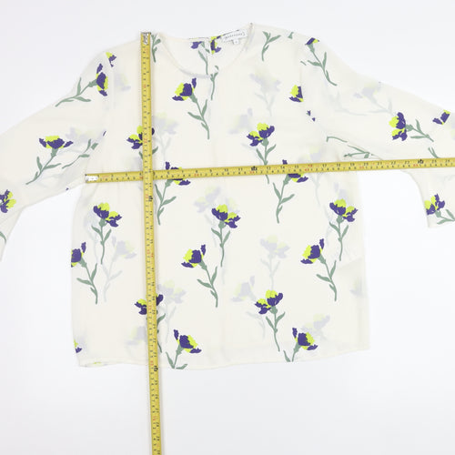 Warehouse Women’s Ivory Floral Blouse UK 12 3/4 Sleeve Tunic