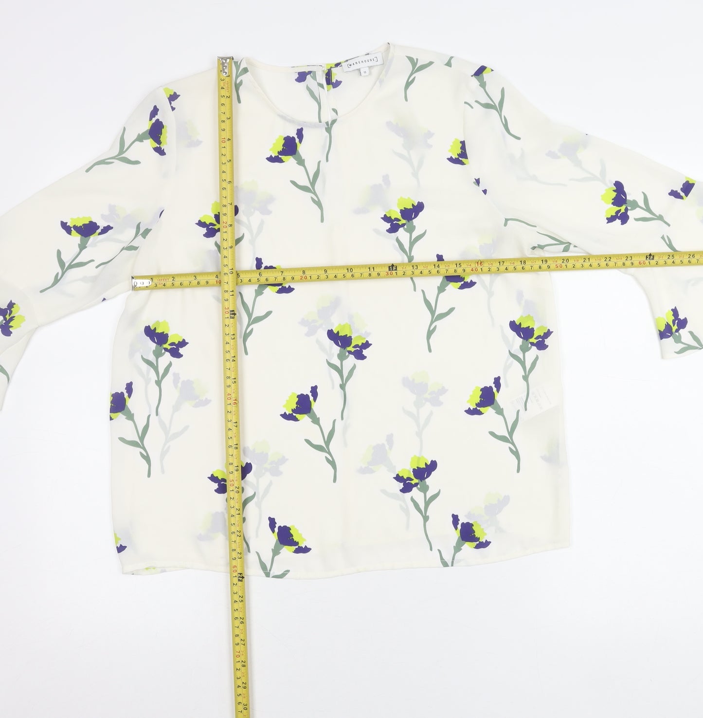 Warehouse Women’s Ivory Floral Blouse UK 12 3/4 Sleeve Tunic