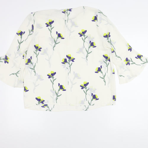 Warehouse Women’s Ivory Floral Blouse UK 12 3/4 Sleeve Tunic