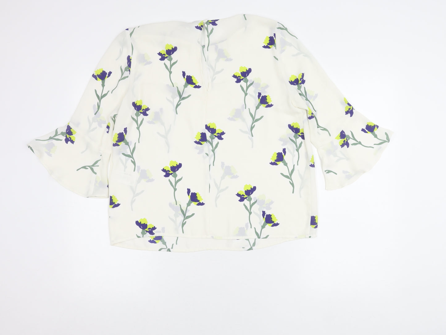 Warehouse Women’s Ivory Floral Blouse UK 12 3/4 Sleeve Tunic