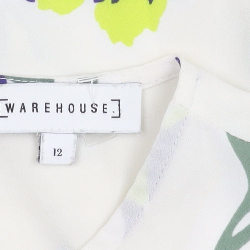 Warehouse Women’s Ivory Floral Blouse UK 12 3/4 Sleeve Tunic
